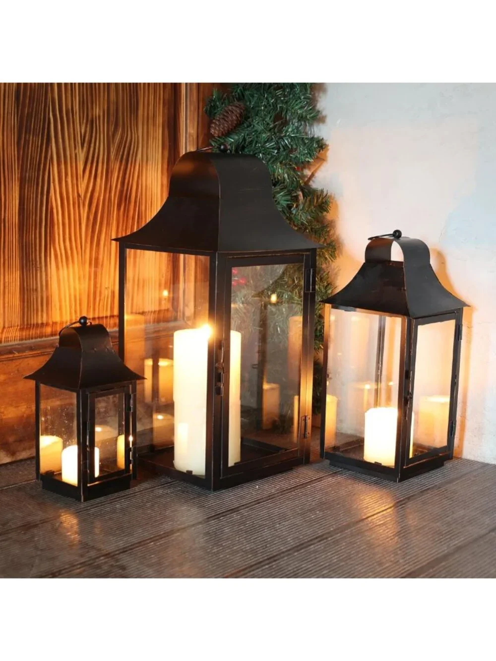 Large Decorative Lanterns for Indoor & Outdoor, Vintage Metal Candle Holders